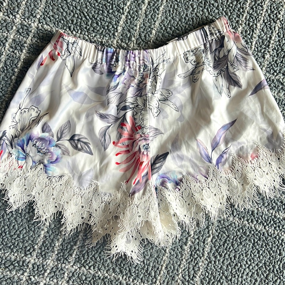 Bridal night/ getting ready silk floral short with lace trim
